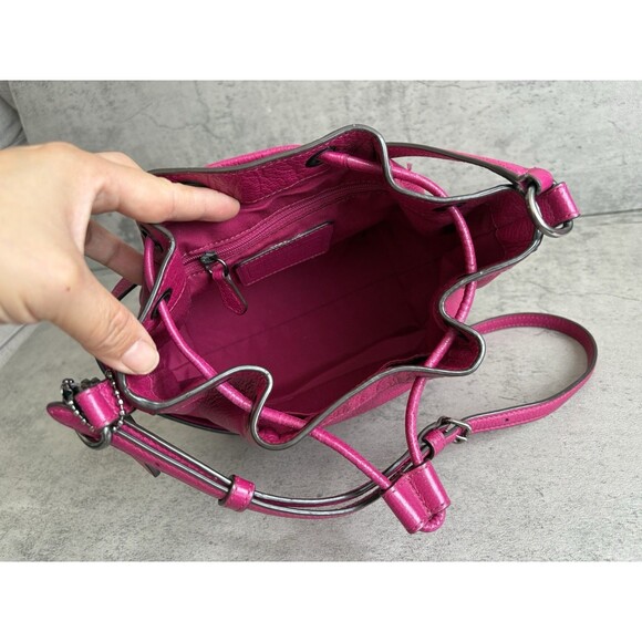 COACH Leather DrawstringBucket Mickie Satchel ShoulderCrossbody Bag 35363 Pink - Picture 9 of 10